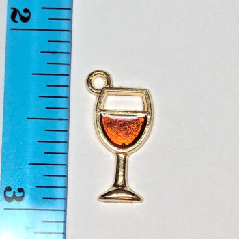 Wine Glass Orange Enamel Charm Gold - Image 2