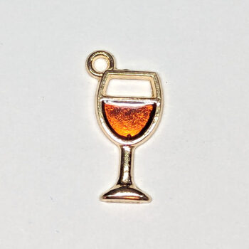 Wine Glass Orange Enamel Charm Gold