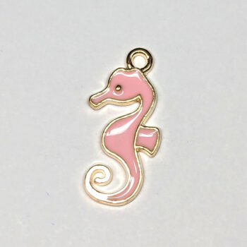 Pink Seahorse Enamel Charm Gold