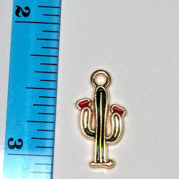 Green Cactus Red Flower Plant Enamel Charm Gold - Image 7