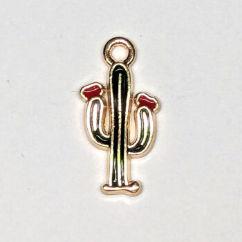 Green Cactus Red Flower Plant Enamel Charm Gold - Image 6