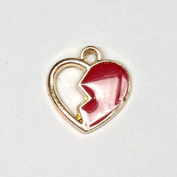 Red Half Broken Heart Enamel Charm Gold