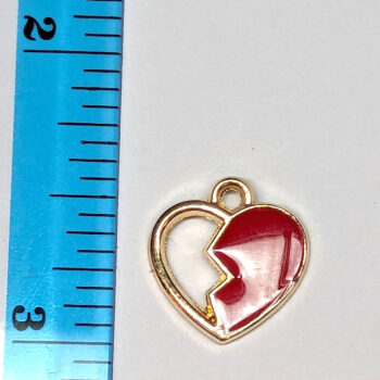 Red Half Broken Heart Enamel Charm Gold - Image 2