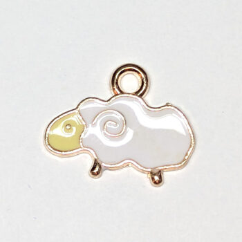 White Yellow Sheep Enamel Charm Gold