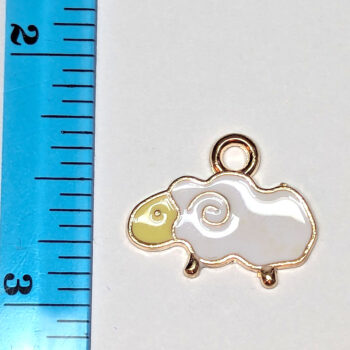 White Yellow Sheep Enamel Charm Gold - Image 2