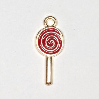 Swirl Lollipop Candy Red Enamel Charm Gold