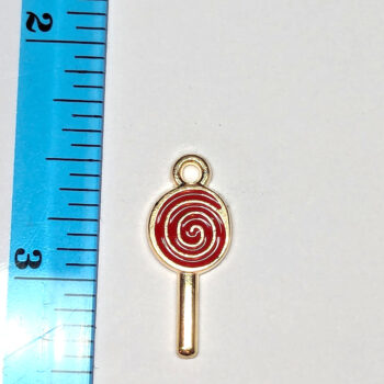 Swirl Lollipop Candy Red Enamel Charm Gold - Image 5