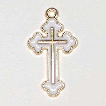 Decorative White Cross Enamel Charm Gold