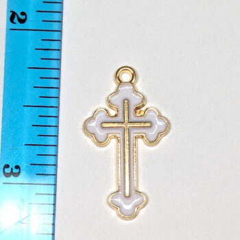 Decorative White Cross Enamel Charm Gold - Image 3