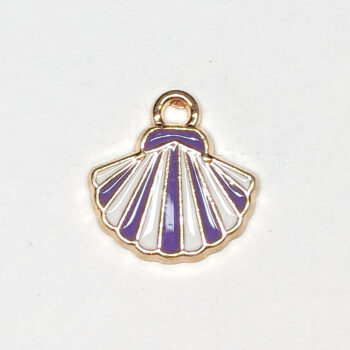 Purple White Scallop Shell Enamel Charm Gold