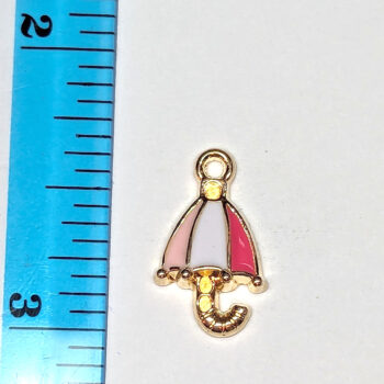 Cute Pink and White Umbrella Enamel Charm Gold - Image 4