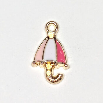 Cute Pink and White Umbrella Enamel Charm Gold - Image 5