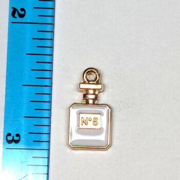 White Perfume Bottle Enamel Charm Gold - Image 2