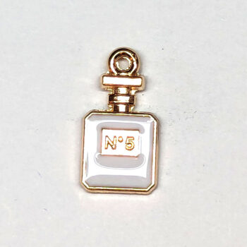 White Perfume Bottle Enamel Charm Gold