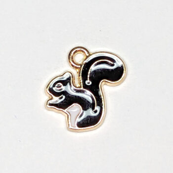 Black White Squirrel Enamel Charm Gold