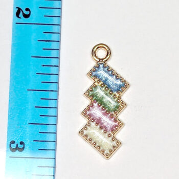 Blue Green Pink White Interlocking Squares Charm Gold - Image 2