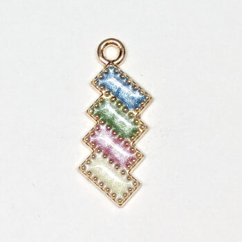 Blue Green Pink White Interlocking Squares Charm Gold