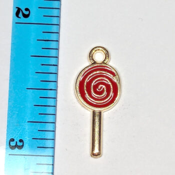 Swirl Lollipop Candy Red Enamel Charm Gold - Image 3