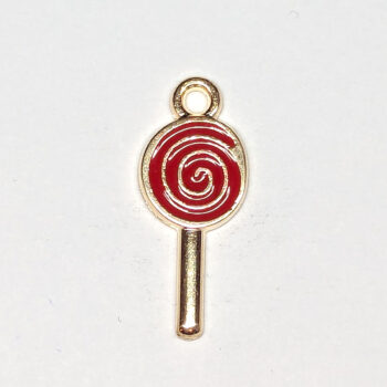 Swirl Lollipop Candy Red Enamel Charm Gold - Image 2