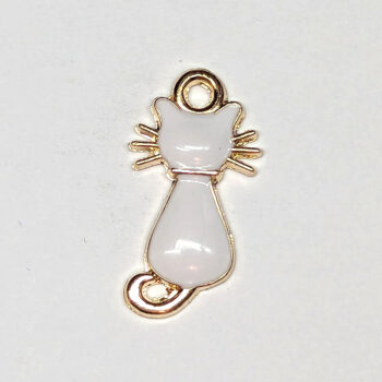 White Cat Enamel Charm Gold