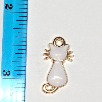 White Cat Enamel Charm Gold - Image 2