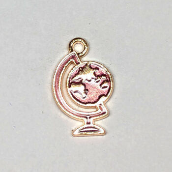 Pink World Globe Planet Earth Enamel Charm Gold