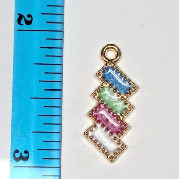 Blue Green Pink White Interlocking Squares Charm Gold - Image 4