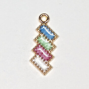 Blue Green Pink White Interlocking Squares Charm Gold - Image 5