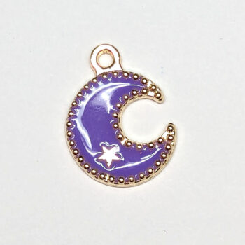 Purple Moon and Star Enamel Charm Gold