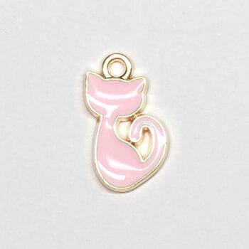 Pink Cat Silhouette Enamel Charm Gold - Image 2