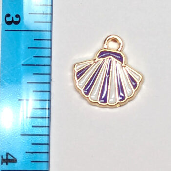 Purple White Scallop Shell Enamel Charm Gold - Image 2