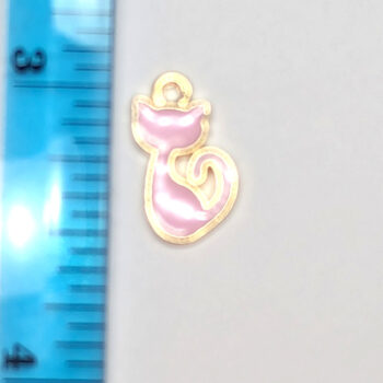 Pink Cat Silhouette Enamel Charm Gold - Image 3