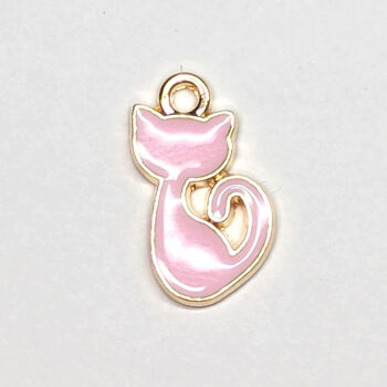 Pink Cat Silhouette Enamel Charm Gold