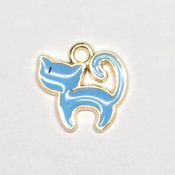 Cute Blue Cat Enamel Charm Gold