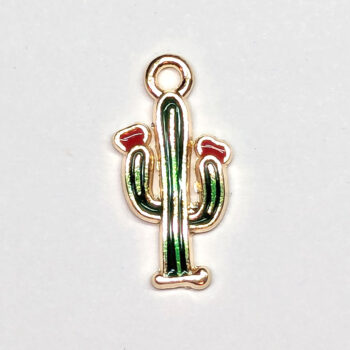 Green Cactus Red Flower Plant Enamel Charm Gold - Image 3