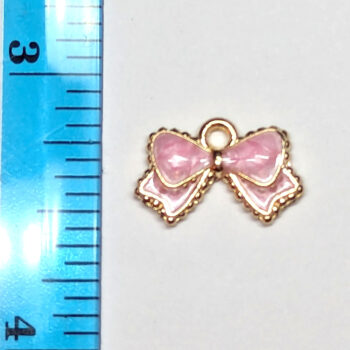 Shiny Pink Bow Enamel Charm Gold - Image 4