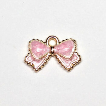 Shiny Pink Bow Enamel Charm Gold - Image 5