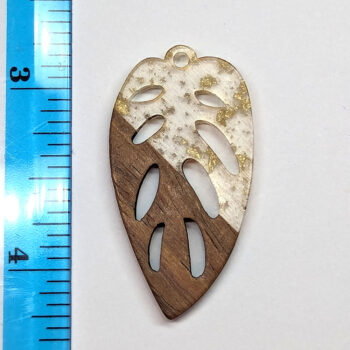 Clear Leaf Resin Gold Flecks Wood Resin Pendant - Image 2