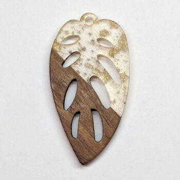 Clear Leaf Resin Gold Flecks Wood Resin Pendant