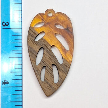 Brown Leaf Resin Gold Flecks Wood Resin Pendant - Image 2