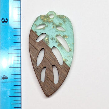 Mint Green Leaf Resin Gold Flecks Wood Resin Pendant - Image 2