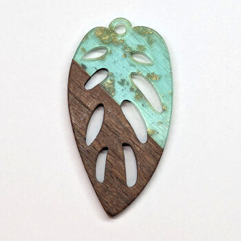 Mint Green Leaf Resin Gold Flecks Wood Resin Pendant