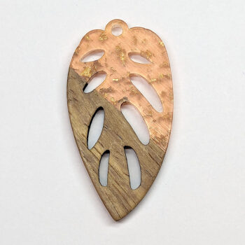 Pink Peach Leaf Resin Gold Flecks Wood Resin Pendant