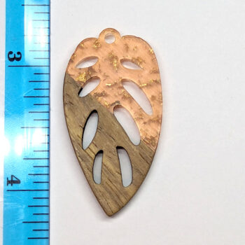 Pink Peach Leaf Resin Gold Flecks Wood Resin Pendant - Image 2