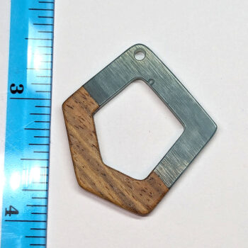 Steel Blue Hollow Irregular Resin Geometric Wood Pendant - Image 2