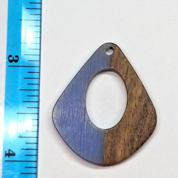 Steel Blue Hollow Wide Teardrop Wood Resin Pendant - Image 2