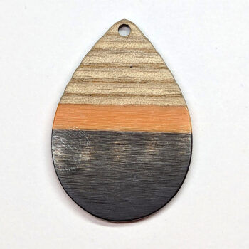 Black Grey Orange Resin Teardrop Wood Pendant