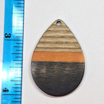 Black Grey Orange Resin Teardrop Wood Pendant - Image 2