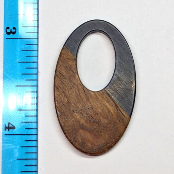 Black Grey Hollow Oval Resin Wood Pendant - Image 3