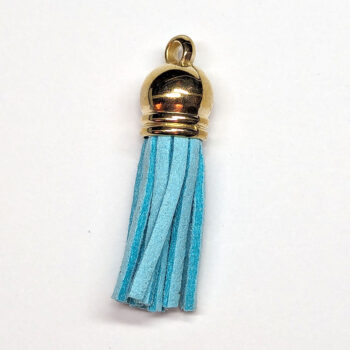 Gold Top Blue Suede Faux Leather Tassel Key Chain Pendant